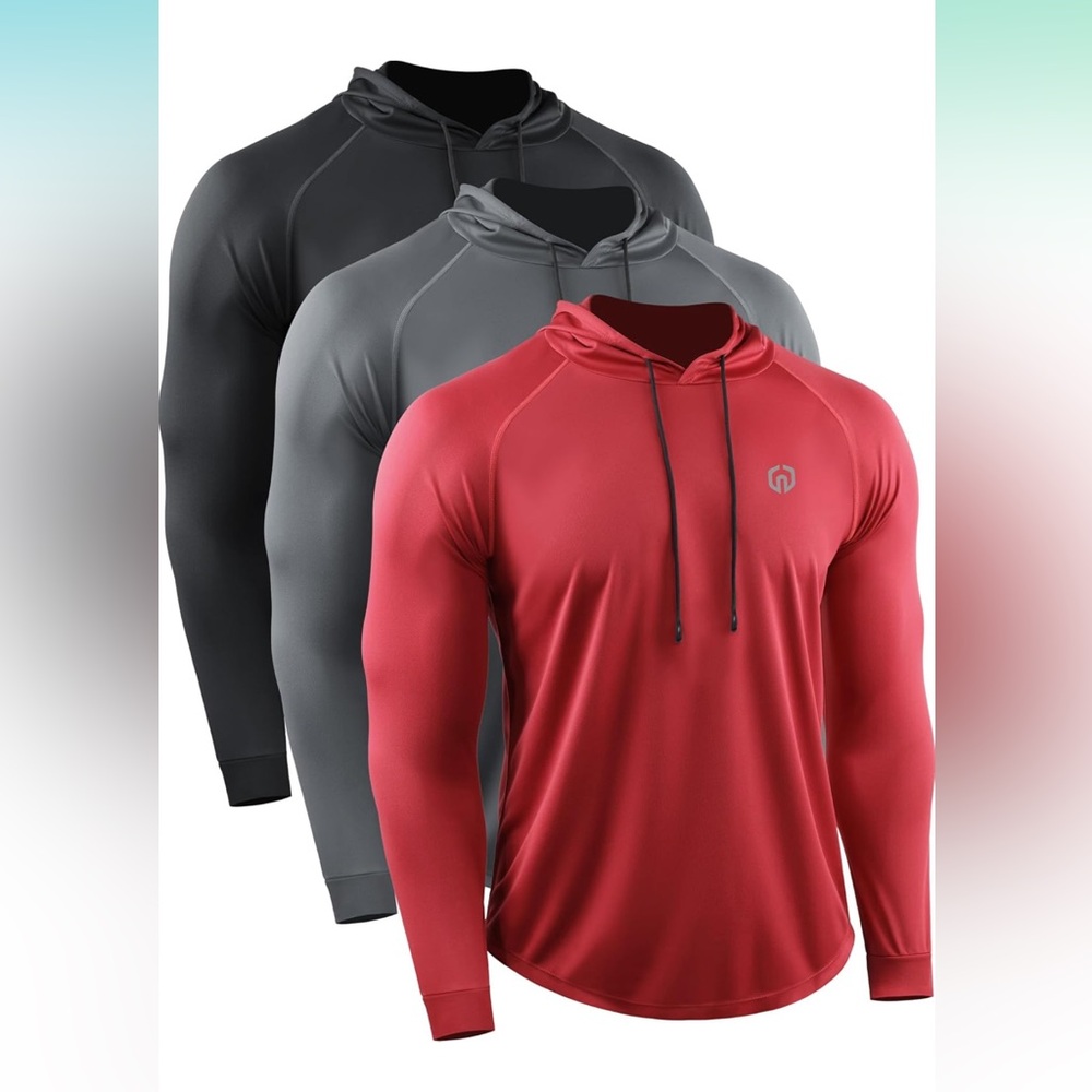 Red and Gray Hooded Long Sleeve Shirts